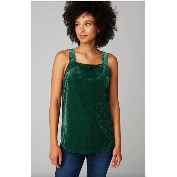 J. Jill Crushed Velvet Tank Top Green Square Neck Sleeveless Pullover Sz M - Picture 7 of 10